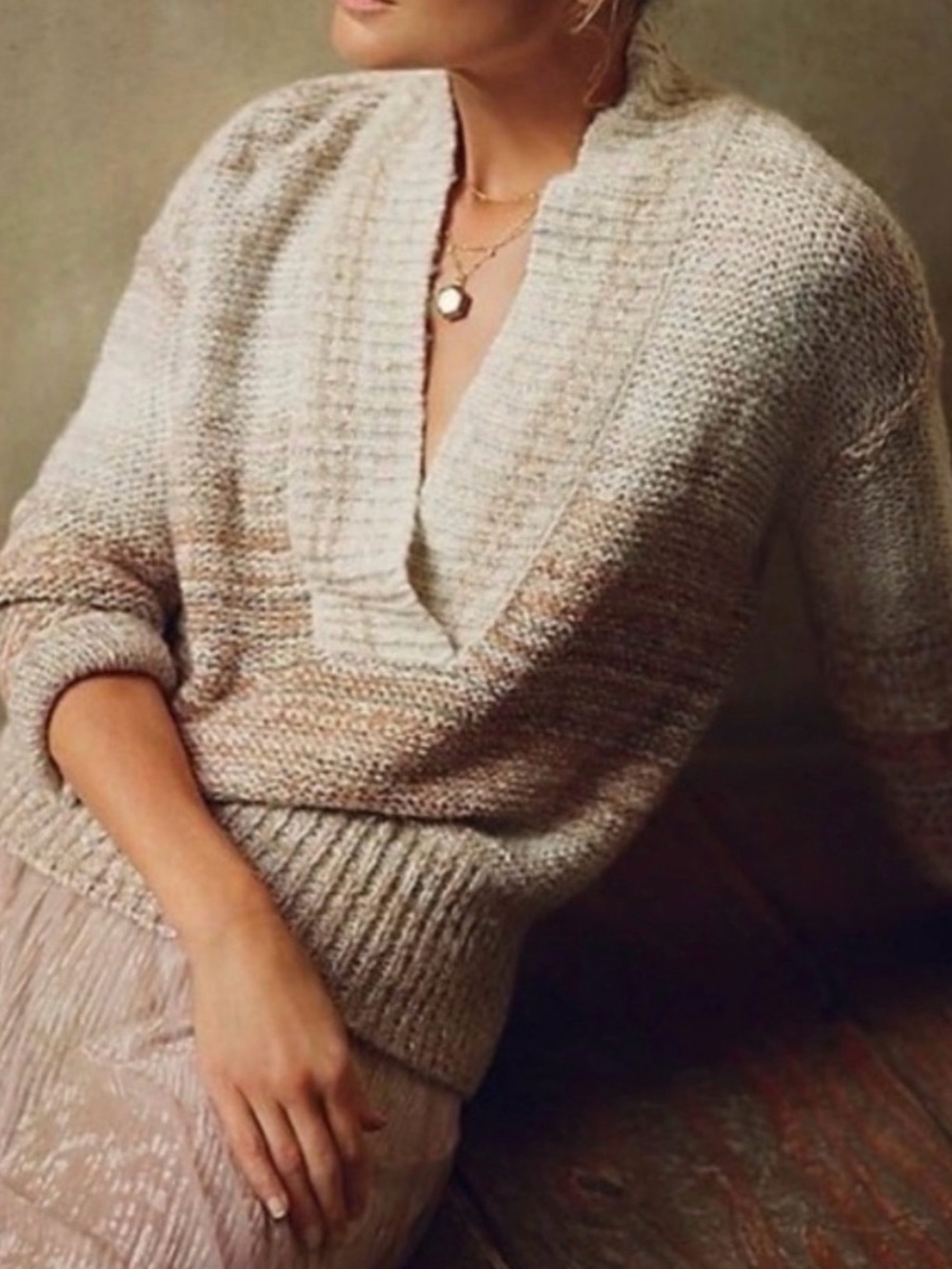 Anthropologie Pilcro Joyce Sweater featuring a cream and brown marled knit